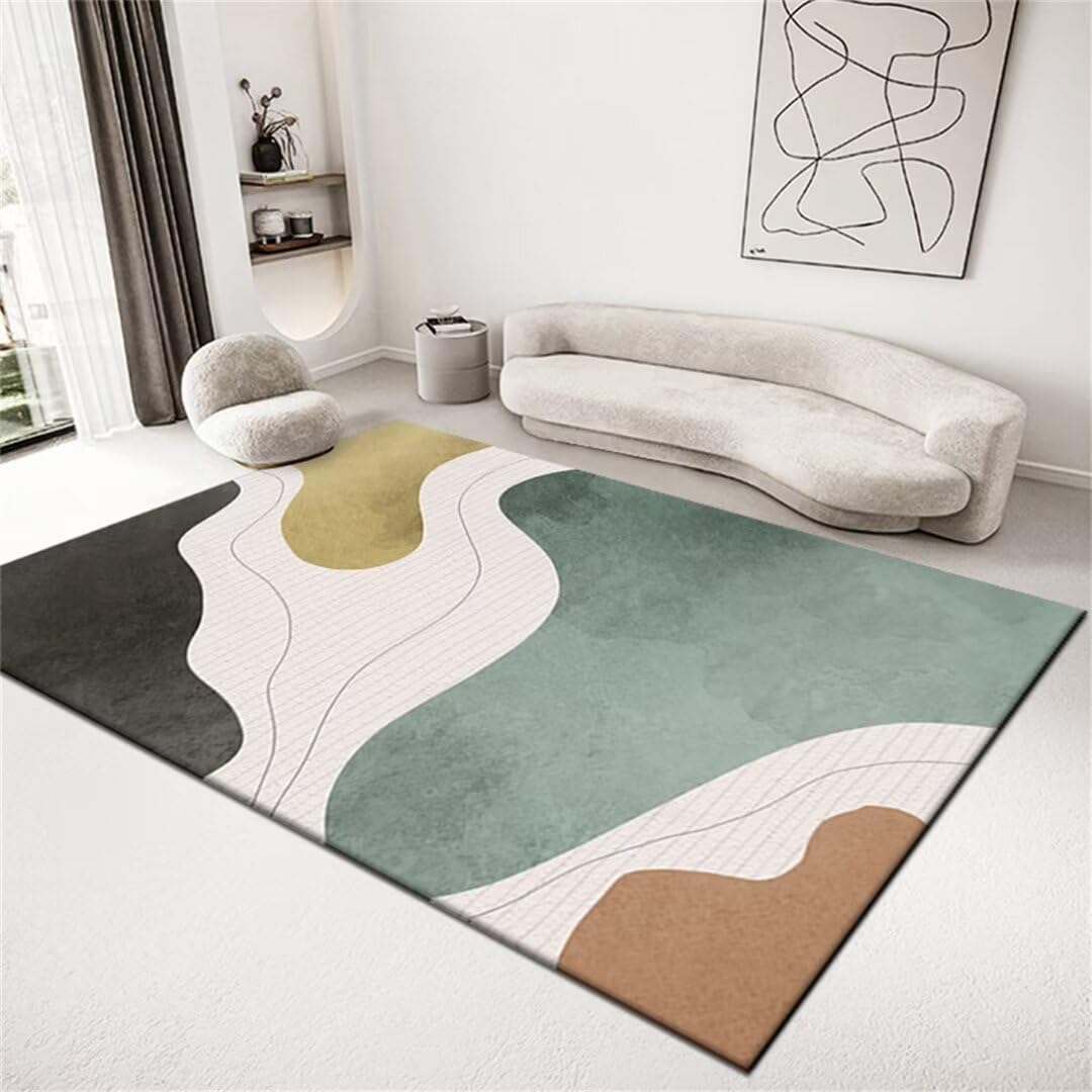 Tapis grand salon bleu 200x300 au design moderne simple avec envers antidérapant premium