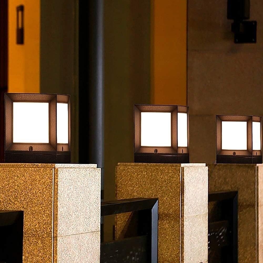 światło Słupka Nowoczesna Zewnętrzna Lampa Słupkowa Wodoodporna Lampa Tarasowa ABS Akrylowa Lampa Ogrodowa Słupkowa Oświetlenie Ogrodowe Na Podwórko Lampy Solarne(26x26x32cm)