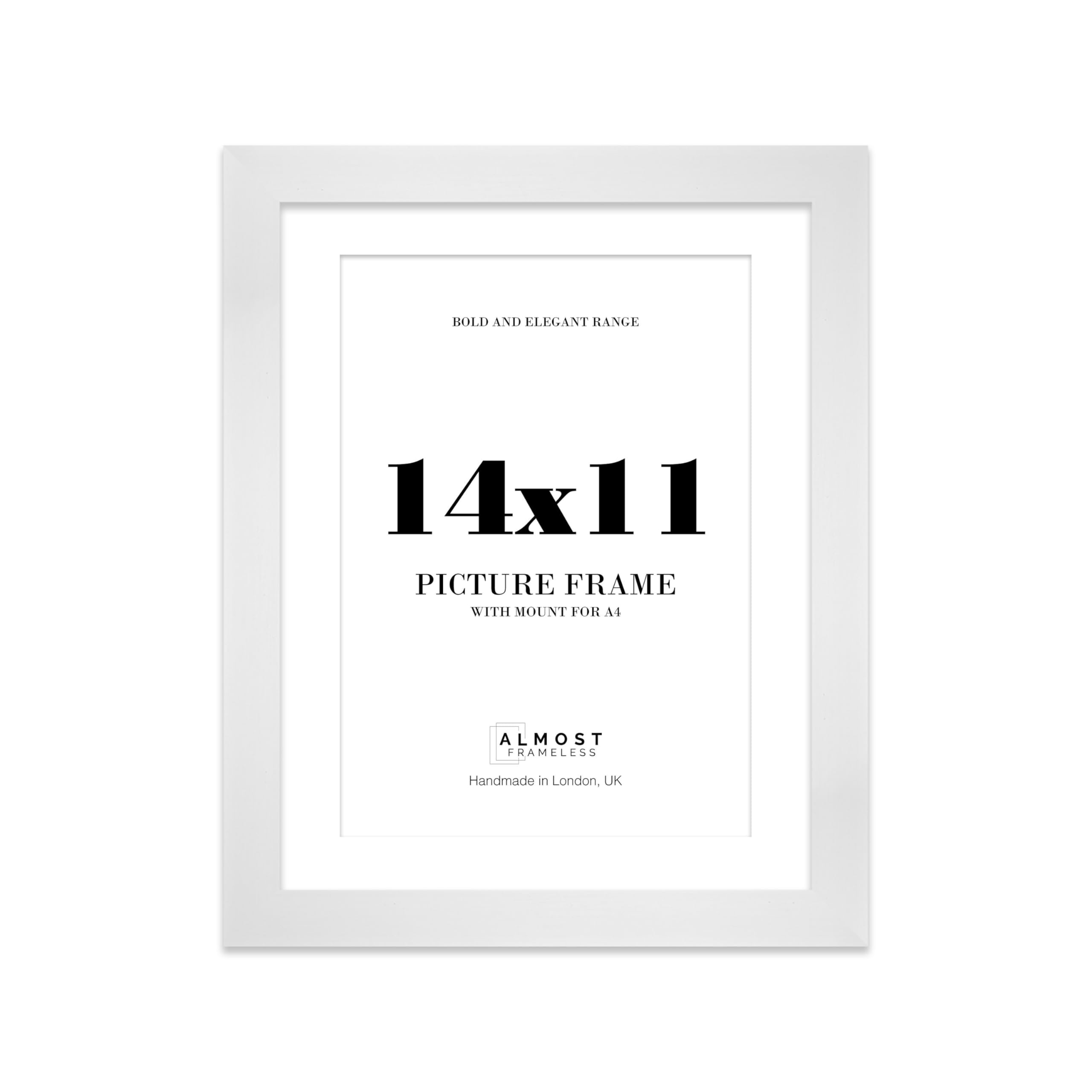 14x11 White Frame With Mount for A4 Pictures 28mm Edge Portrait and Landscape Display with Wall Hooks and Kickstand, 1 Pack