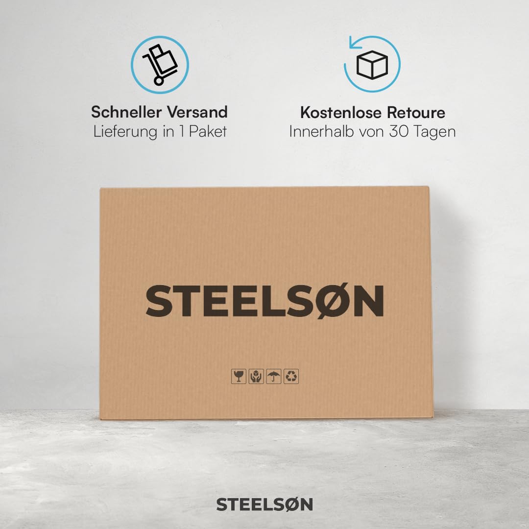 STEELSØN Alaris Gartentisch 115x71 cm – Esstisch Garten für 6 Personen – Balkontisch mit Metallgestell, Schwarz – Outdoor Tisch für Balkon – Terrassentisch mit Kunstholz Tischplatte UV- & wetterfest
