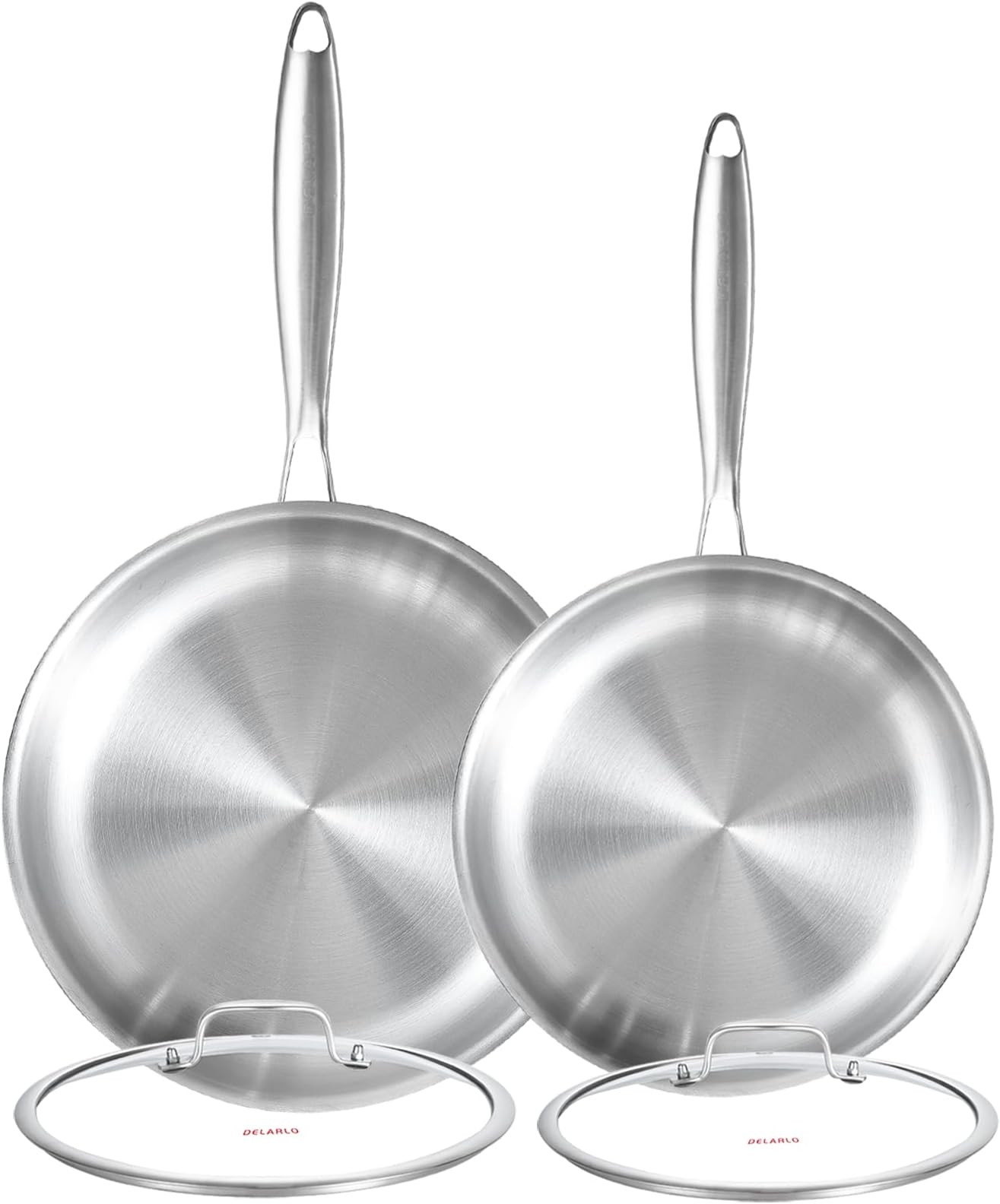 DELARLO Tri-Ply Stainless Steel 8inch and 10inch Frying Pan Set, Oven safe induction Hybrid skillet,pots and pans set,Suitable for All Stove