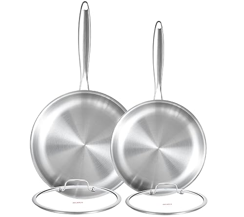 DELARLO Tri-ply Stainless Steel Frying Pan Set with Lid 8"