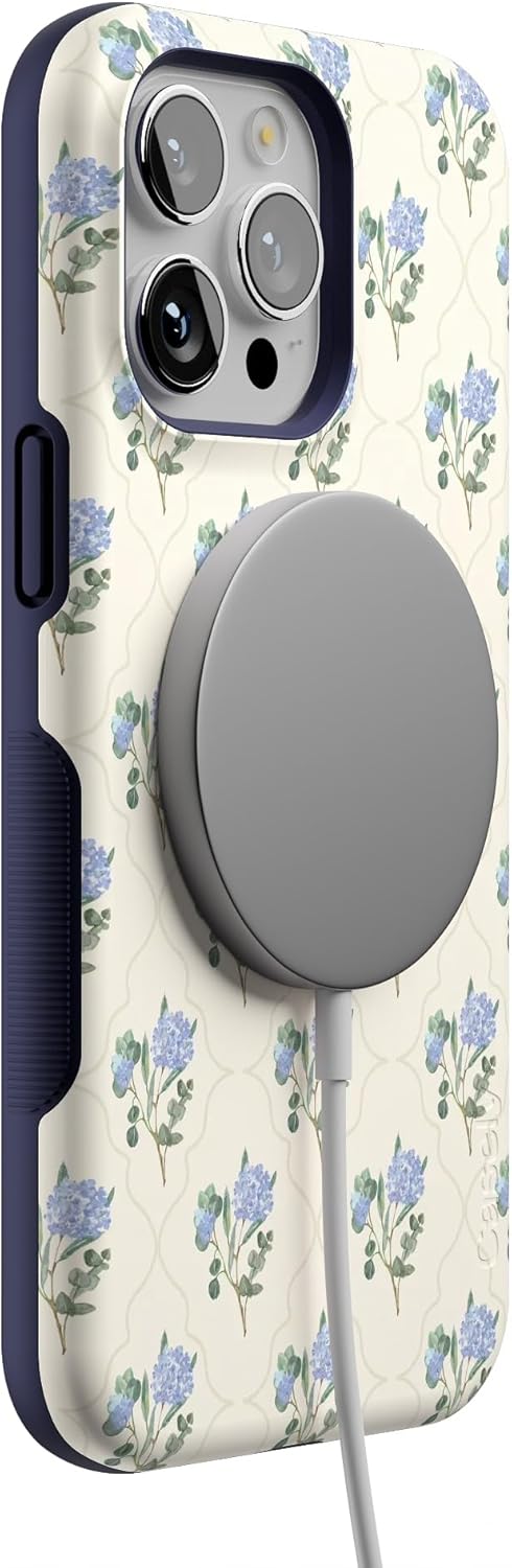 Casely iPhone 14 Pro Case | Vintage Garden | Blue Hydrangea | Bold Protective Design | Compatible with MagSafe