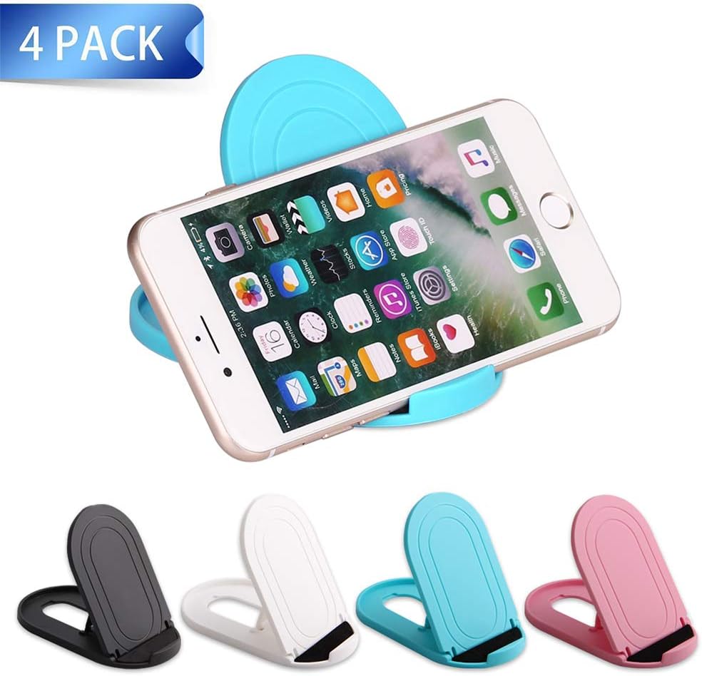 Cell Phone Stand, 4Pack Portable Foldable Cellphone Holder for Desk Accessories Mobile Adjustable Dock Desktop Stands Kickstand for tablet iPad Mini iPhone Office Supplies Black White Pink Blue