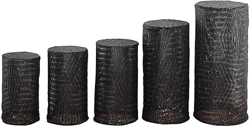 Vista 105 de Efavormart - Juego de 5 fundas de soporte para caja de exhibición cilíndrica de elastano, color negro, fundas elásticas para pilar de pedestal, 160