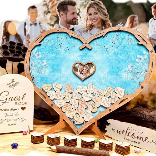 Neamon Rustic Wedding Guest Book Alternative Pen Set Sign Heart Drop Box Unique Personalized Guest Book Wedding Reception Birthday Baby Shower Bridal Baptism Party Decor (Classical Black)