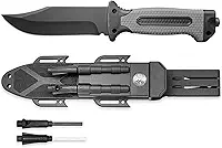 Faca Tática de Sobrevivência com Bainha Bússola Pederneira Apito Aço Inox Camping Caça Pesca Outdoor (Preto)