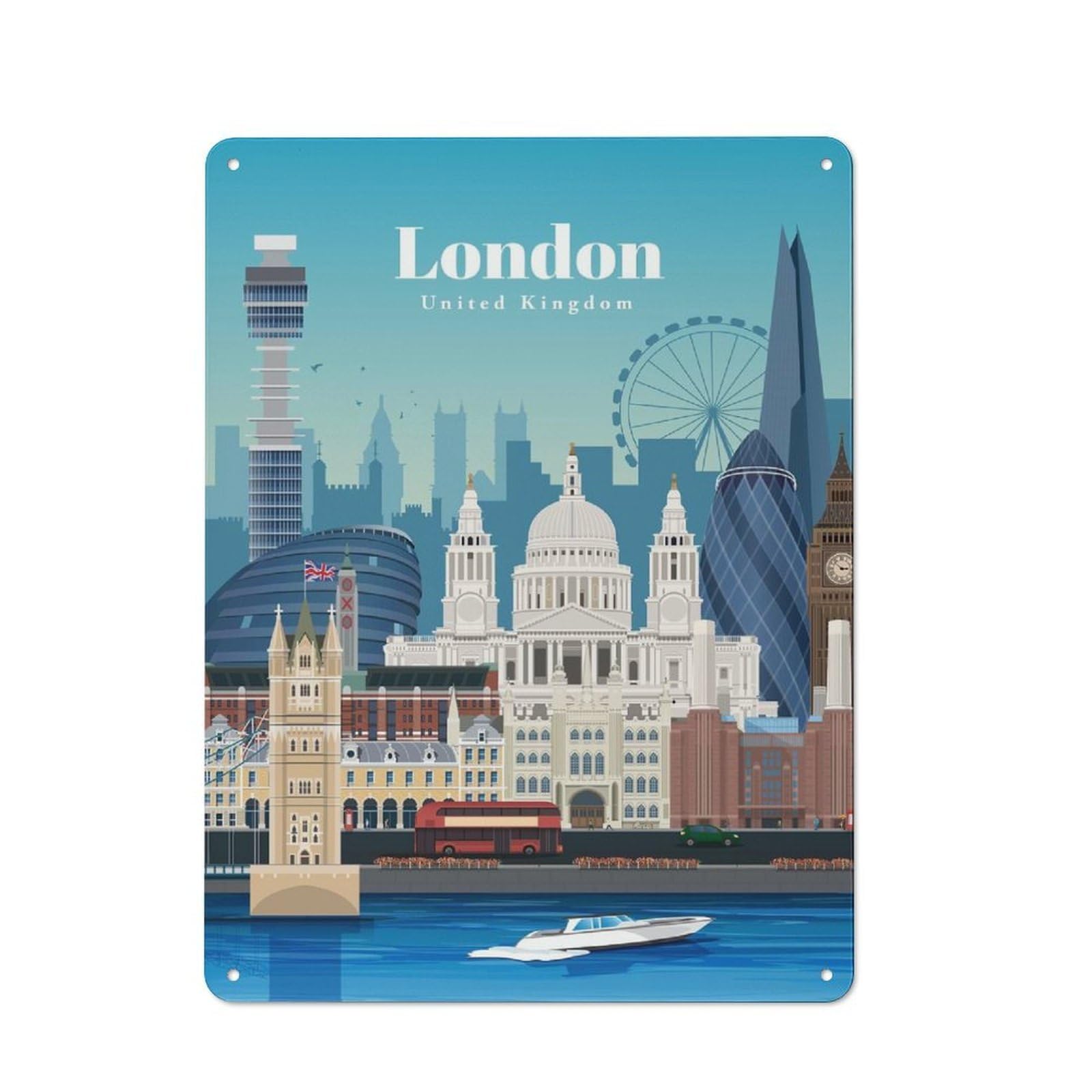 Travel to And Visit London Printed Tin Plaque, Clean Printed Wall Decor for Breakfast Nook, Kitchen Wall And Home Cafe, 40x30cm