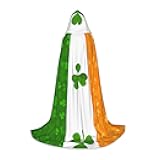 WBQLSL Cosplay hooded irish flag printed cape, costume, essential holiday party prop, sizes S/M/L (unisex)