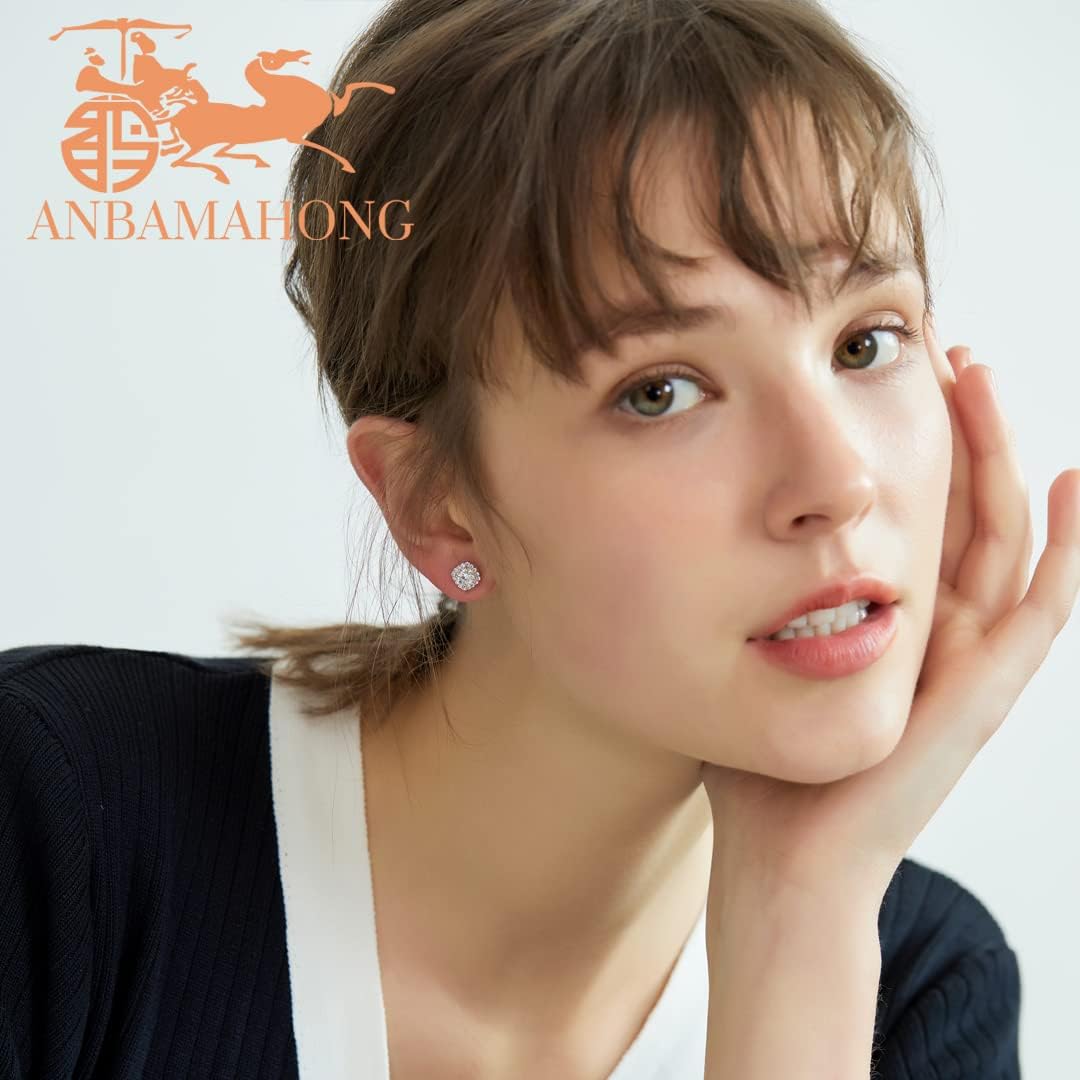 Moissanite Halo Earrings Lab Created Diamond 18K White Gold Plated 925 Sterling Silver Studs for Men Women Jewelry Gifts - Image 2