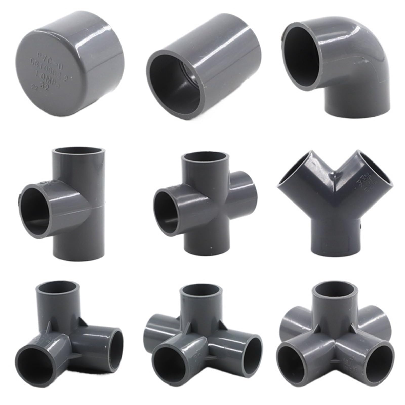 Łączniki rurowe z PVC, Szare łączniki rurowe PCV Proste kolanko Trójnik krzyżowy 3 4 5 6-kierunkowe złącza 20 mm 25 32(Grey Y Type Tee,32MM-5PC)
