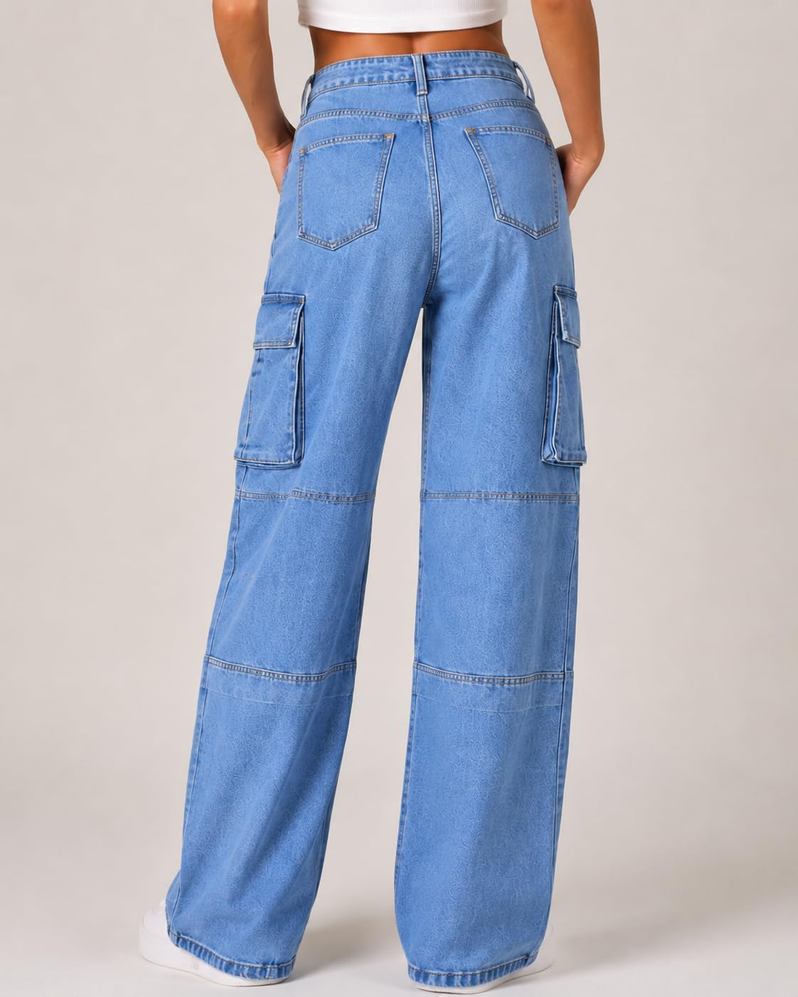GRECIILOOKS Jeans cargo da donna, a vita alta, in denim, a gamba larga, vestibilità dritta, pantaloni casual larghi per ragazze e abbigliamento quotidiano