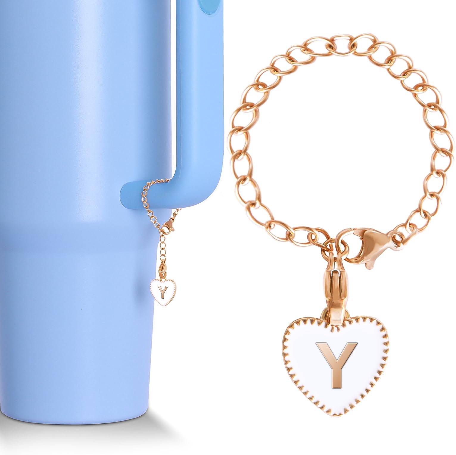 Letter Accessories for Stanley Cup, Name ID Letter Handle For Stanley/Simple Modern Tumbler, Heart Shape Initial Identification （Y）