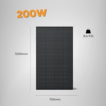200W Solar Panel | All-Black Rigid Module | Ultra-Efficient Monocrystalline N-Type TOPCon | Ideal for 12V/24V Off-Grid, Motorhomes, Narrowboats, Sheds & for Backup Power Stations