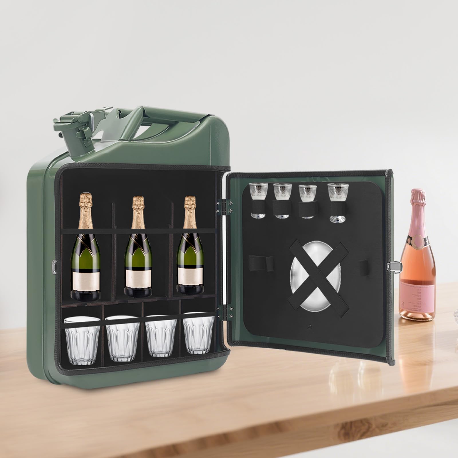 20L Kanister Mini Bar – Mobile Jerrycan Bar aus Metall mit abschließbarem Deckel, tragbarer Whisky-Schrank für Zuhause Camping Party, Geschenk für Männer