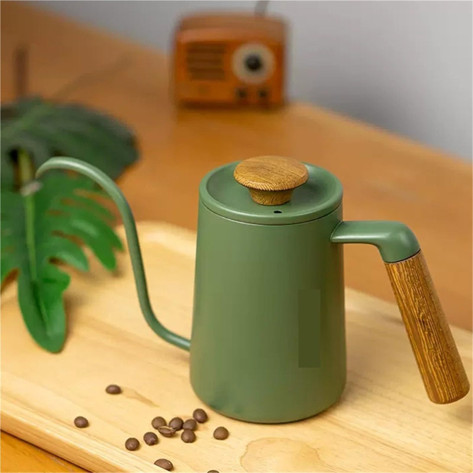 Kaffee Wasserkocher Handgebrühte Kaffeekanne Schwanenhalskanne Kaffeetropfer Coffeeware Teegeschirr for Outdoor-Camping Kaffeezubehör 300/600 ml Für Kaffee，Tee(Dark Green 300ml)