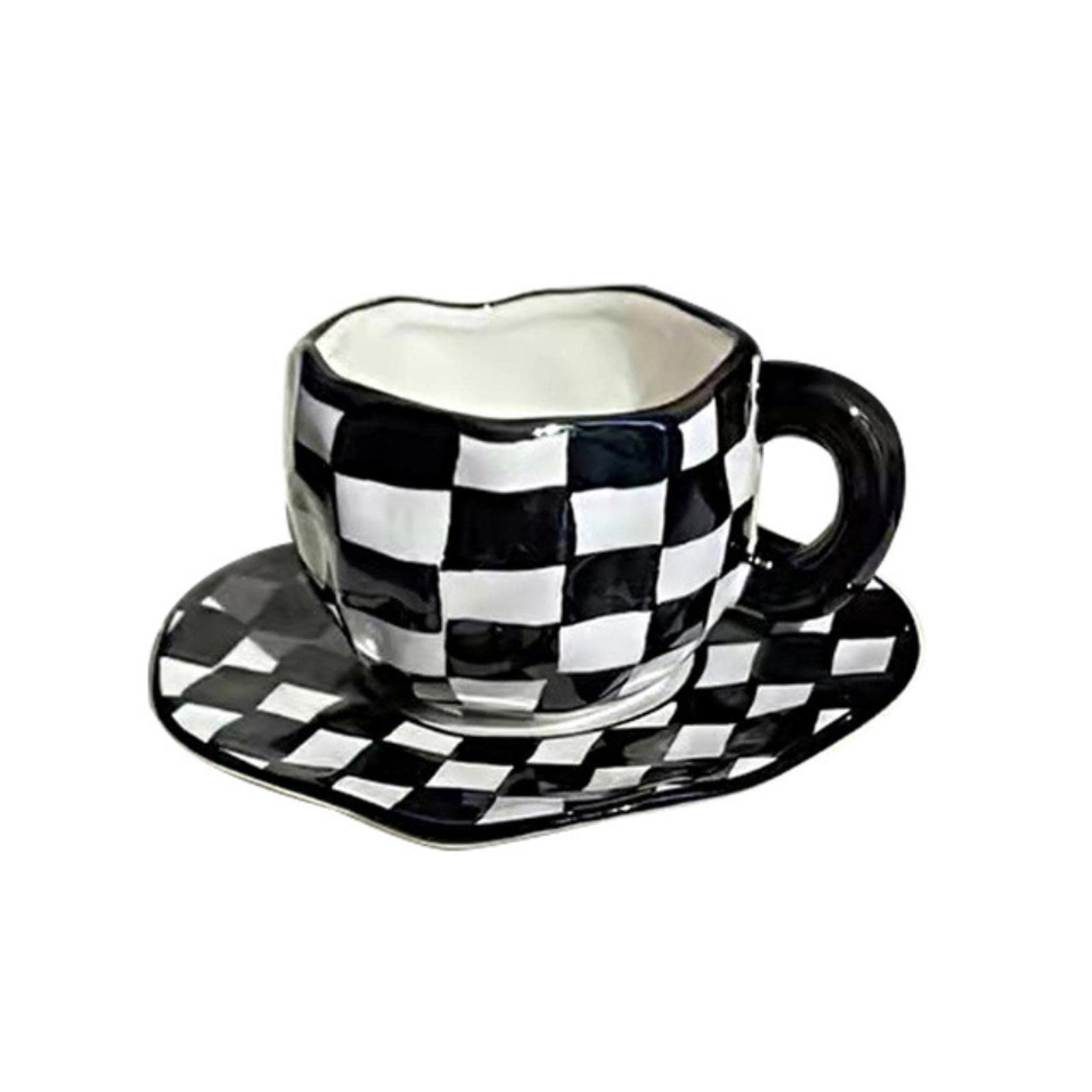 Nordic Monochrome Cup Black and White Checkerboard Mug Ceramic Cup Ins Coffee Cup Dish Afternoon Tea Cups Creative Mugs