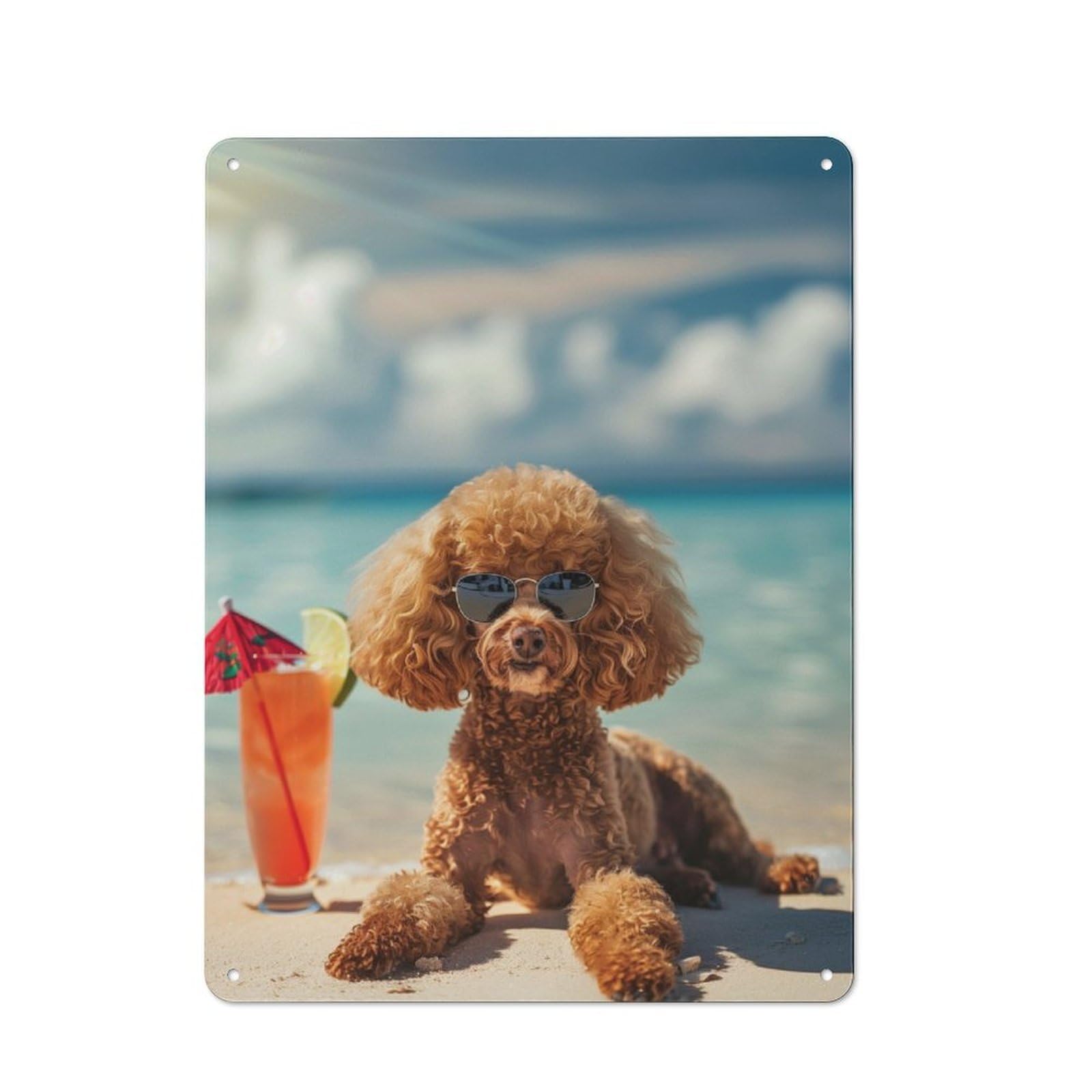 Junmoney Poodle Relax Beach Drink Retro-Style Metal Plaque 40X30cm For Garage Or Workshop, For Garage, Workshop And Man Cave Decoration