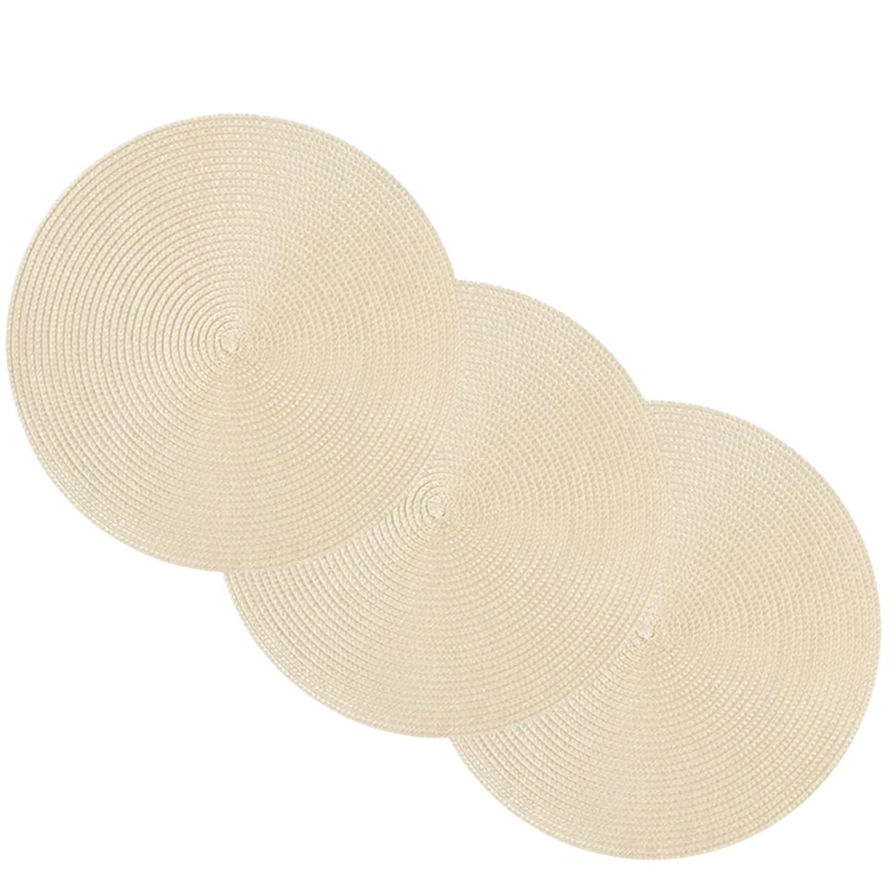 Wicker Placemat Round Braided Placemats Table Mats for Dining Tables 15 Inch Washable Kitchen Place Indoor(3Pcs)
