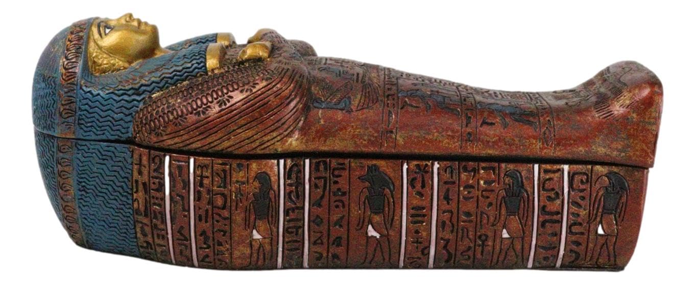 Ebros Ancient Egyptian Civilization Maatkare Hatshepsut The Great Royal Queen of Pharaoh Thutmose Sarcophagus Coffin with Embalmed Mummy Mini Figurine 3 Piece Set 7" Long Pyramid Relic - Image 5