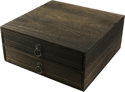 Wooden Desk Organizer 10" x 9.5" x 4.4" Mini Desk Drawer Tabletop Storage Organization Box Vintage Decorative Small Wooden Box2 Floors