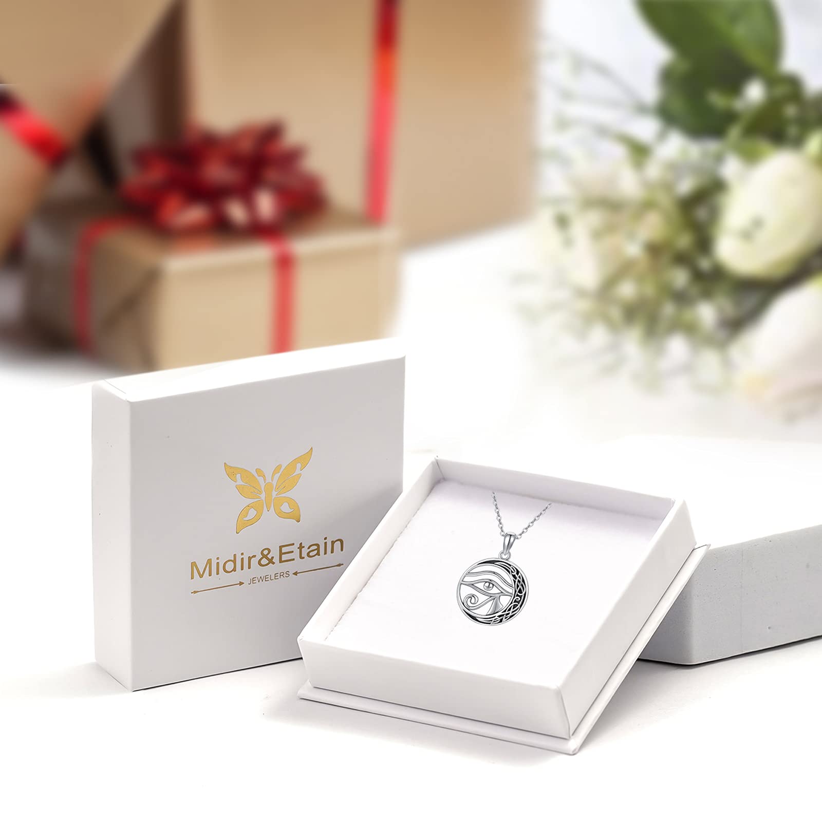 Midir&Etain Collar con colgante de ojo de Horus de plata de ley 925 con colgante de ojo de Horus, amuleto egipcio religioso, joya regalo para hombre y mujer