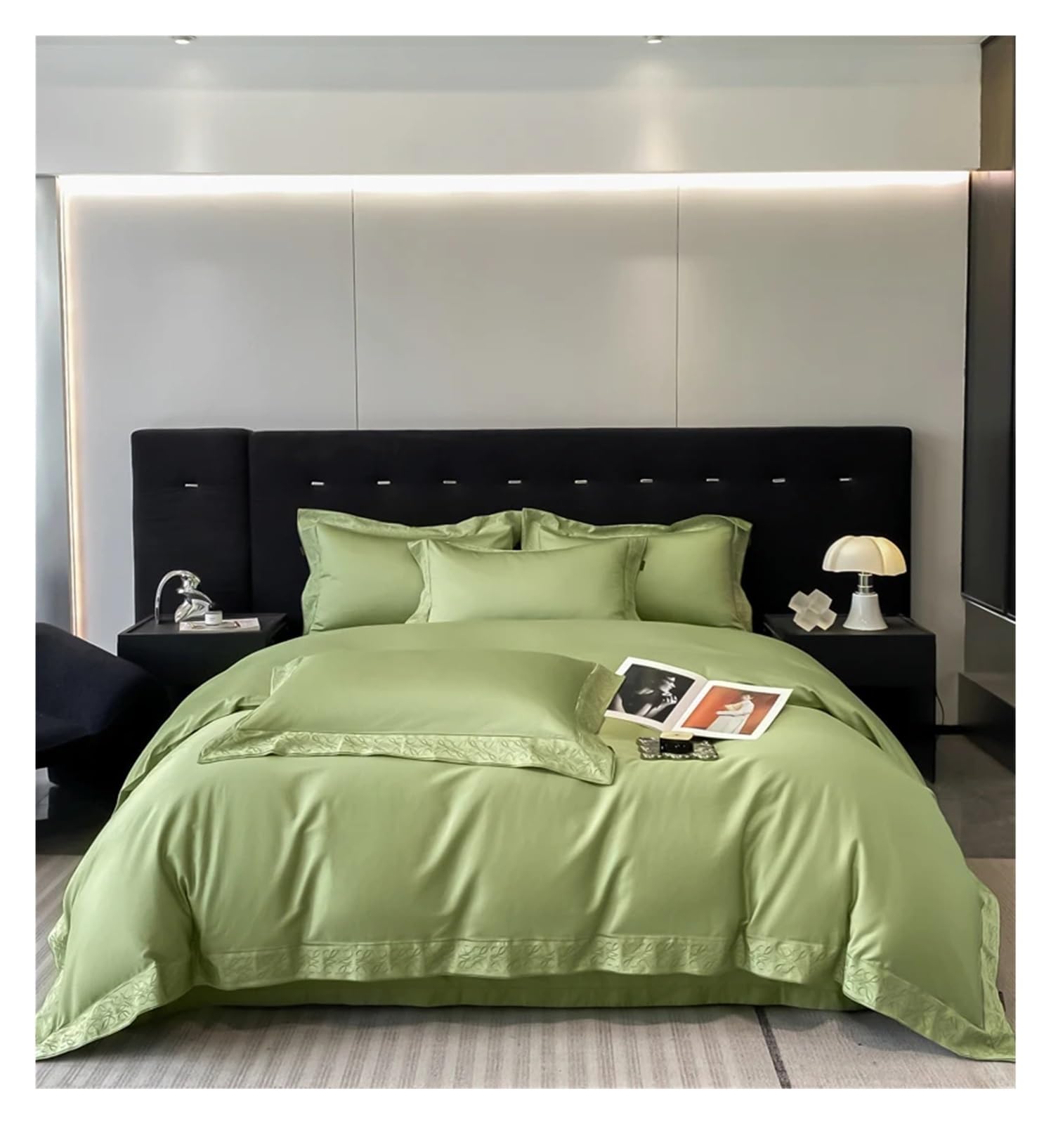 Housse couette en coton égyptien brodé : parure de lit Queen Size 100S