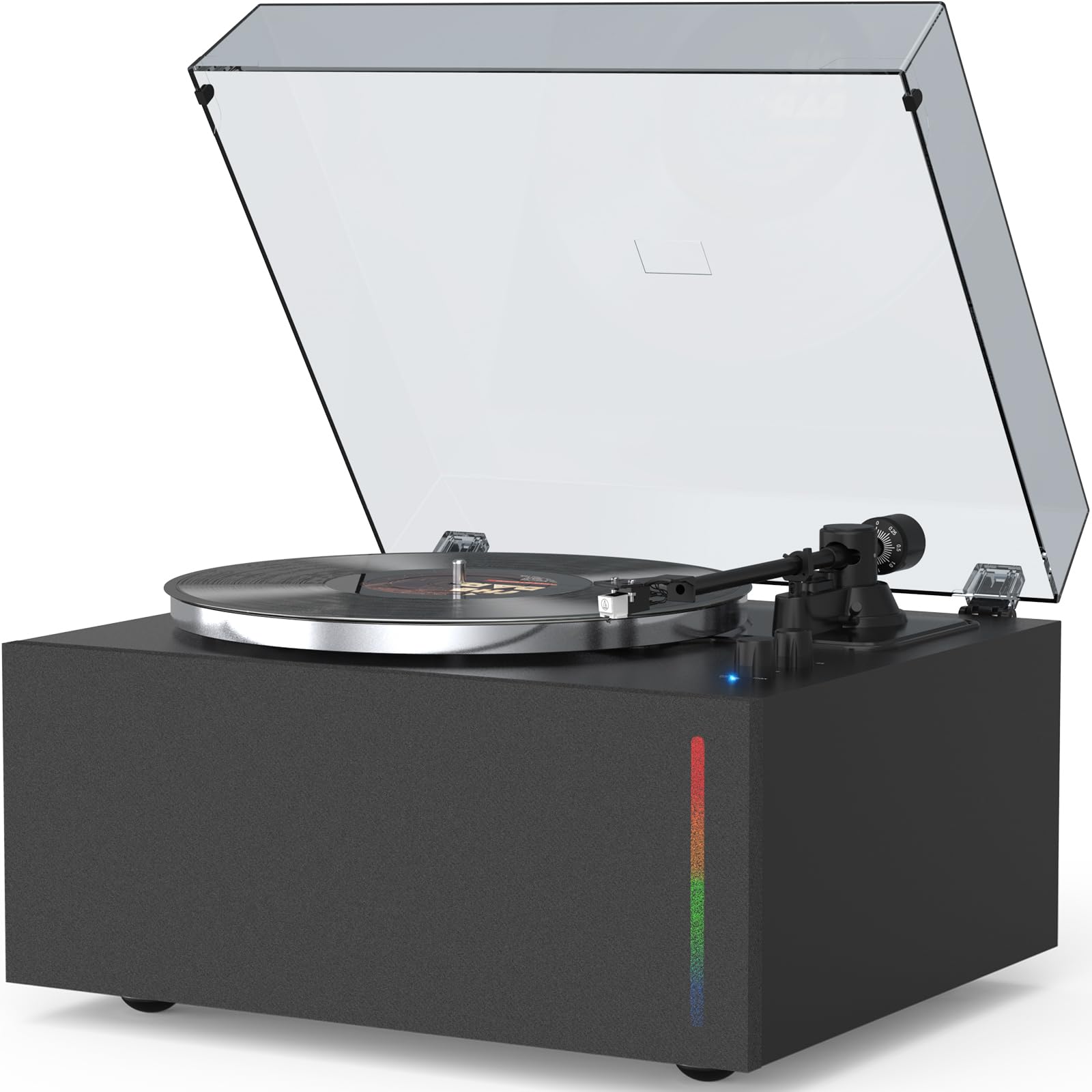 Turntables All-in-1 Vinyl Record Players with 2 Tweeter & 2 Bass HiFi Stereo Speakers Belt Drive Phono Preamp ATN-3600L MM Cartridge BT Wireless Aux-in RCA Line Auto Off Colored Light Strip Pure Black