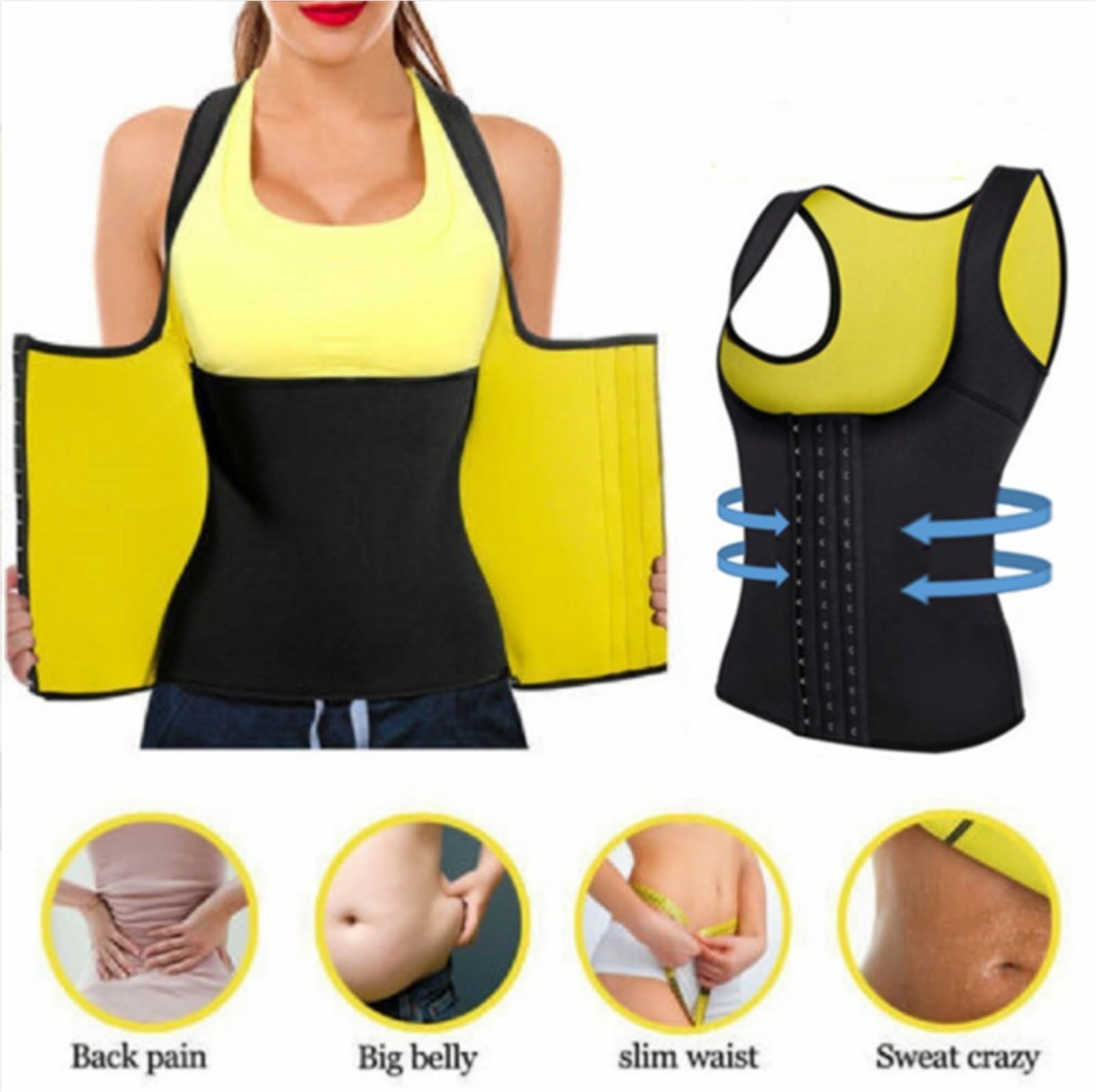 TTDGYYXW Supporto per la Schiena Vita Trainer Corsetto Perdita di Peso Gilet Fitness Donna Cintura di Supporto per Tuta da Sauna Nera (5XL)