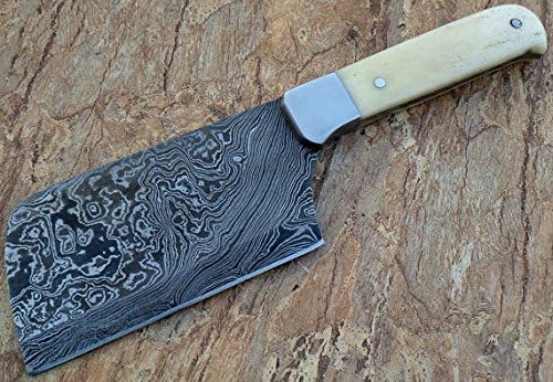 KZ-13 Hecho a mano Damasco Cleaver Chopper Cuchillo de chef Cuchillo de cocina Cuchillo de hoja fija con funda 9.0 pulgadas