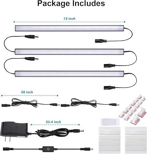 Vista 62 de Luz LED con adaptador de corriente, de 12 pulgadas, con función de memoria, blanca fría 6000 K, para debajo del gabinete, armario, mesa de trabajo