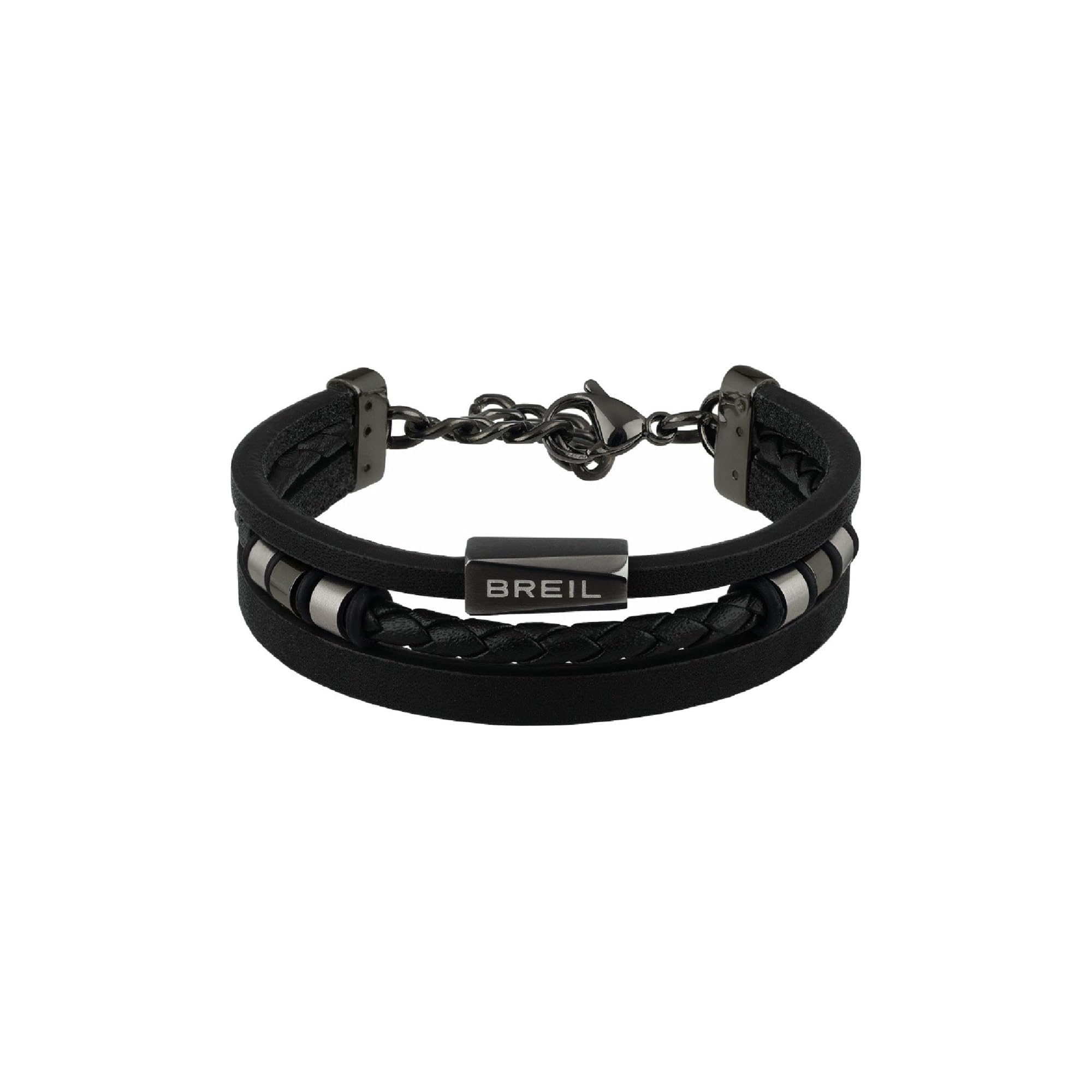 Breil, Collezione Outer, Bracciale Uomo in Pelle, con Elementi in Acciaio, Accessorio Vintage, Ideale per gli Amanti del Rock, con Pratica Chiusura a Moschettone, Misura 19,5 cm, Idea Regalo Uomo