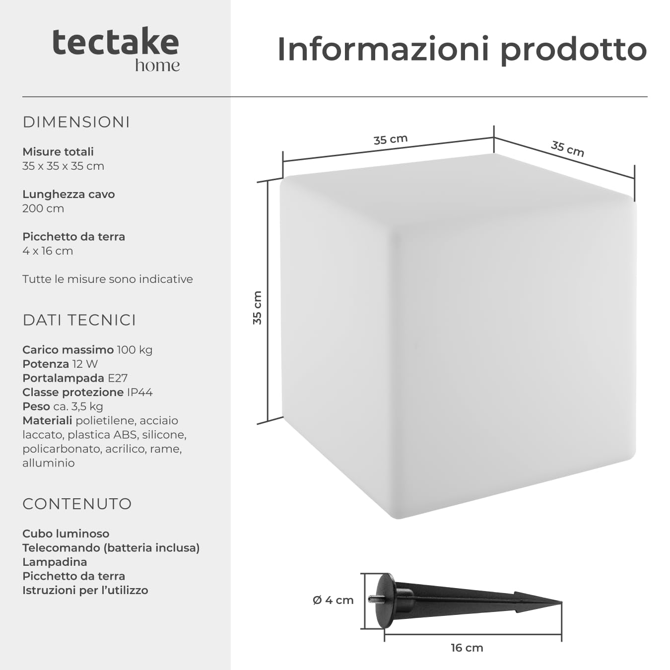 tectake® Cubo luminoso LED