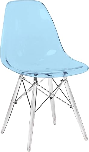 LeisureMod Silla de comedor moderna moldeada con base Eiffel cromada y soporte acrílico en forma de X, silla auxiliar ergonómica para cocina,