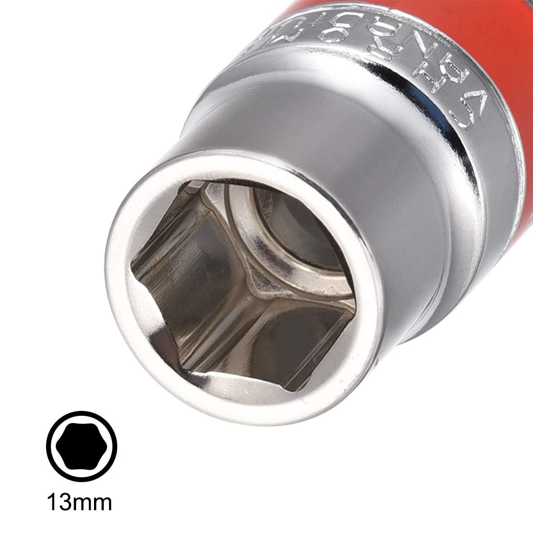TOP-VIGOR 2Pcs 1/2-Inch Drive by 13mm Shallow Socket with Red Band, Cr-V Drive Socket, 6-Point, Metric for Auto Repairing and Household - Image 4