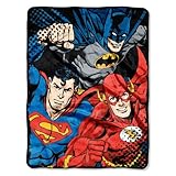 DC Comics Justice Micro Raschel Throw Blanket, 46' x 60', Multi Color, 1 Count, League Trio