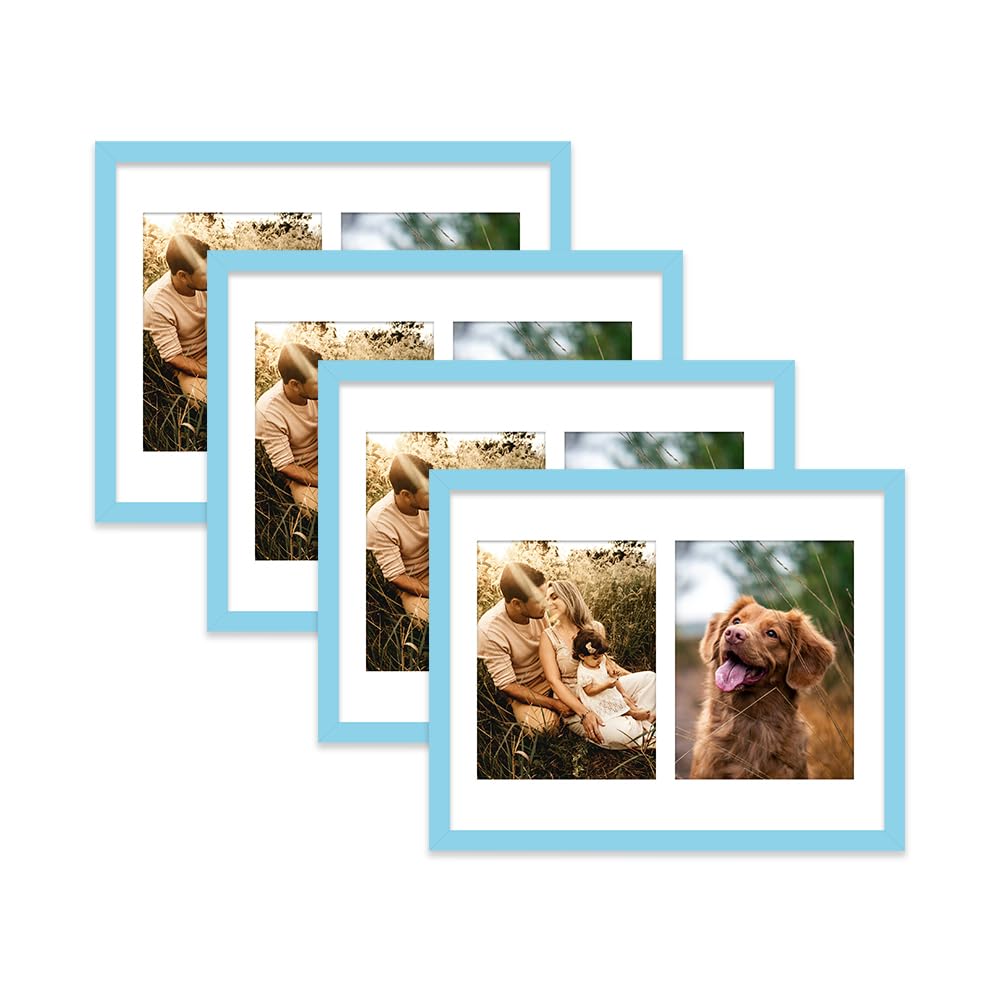 Light Blue Multi Photo Frame - Holds 2 x 8x6 Pictures, Family Collage Picture Frame for Wall Display, 14x11 Frame size, Set of 4