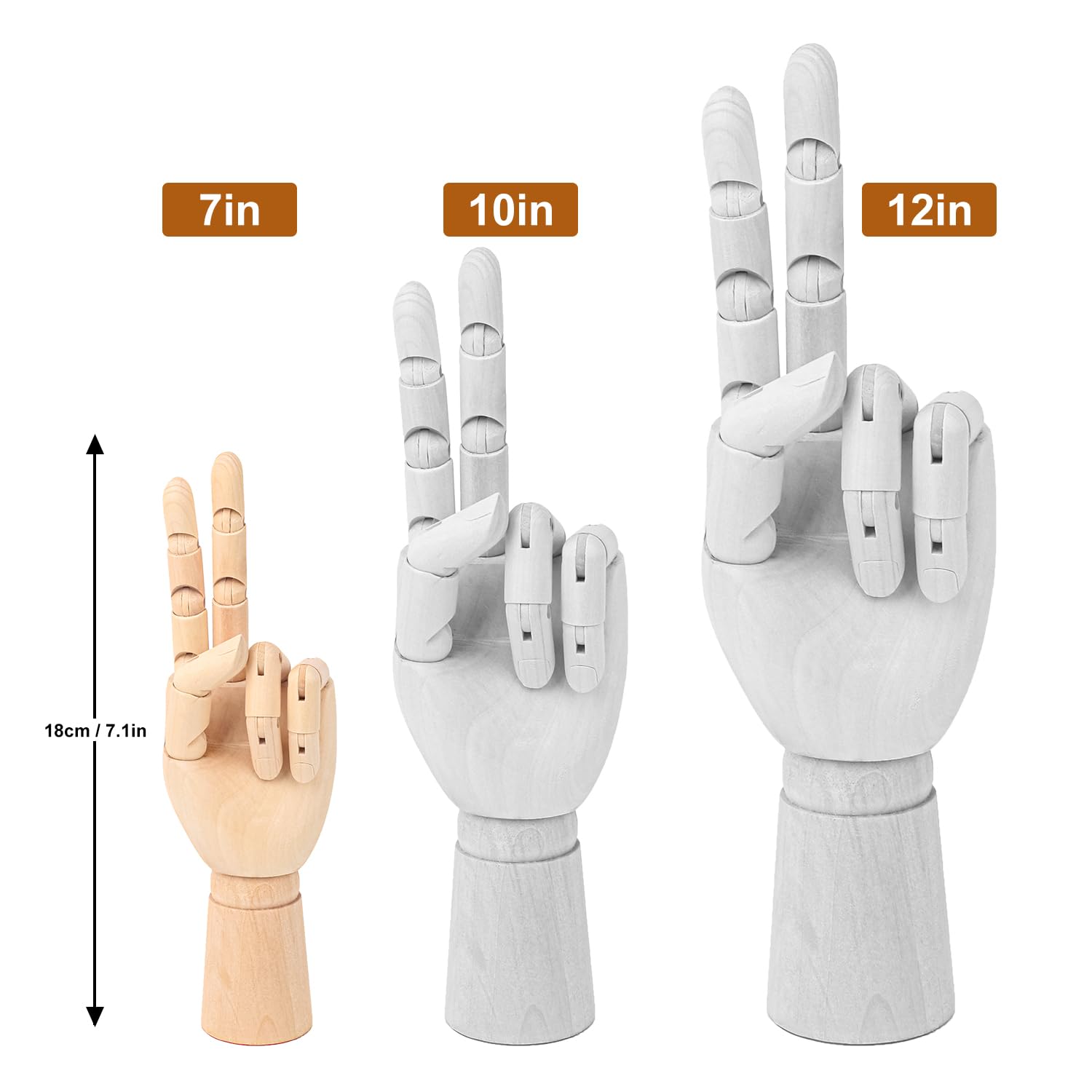 4 Stück 17,8 cm Holzhandmodell, flexible linke und rechte Holzkunst-Mannequin, Holzkünstler, Handmodell, Holzpuppe Hand zum Skizzieren, Malen, Probendisplay und Heimdekoration