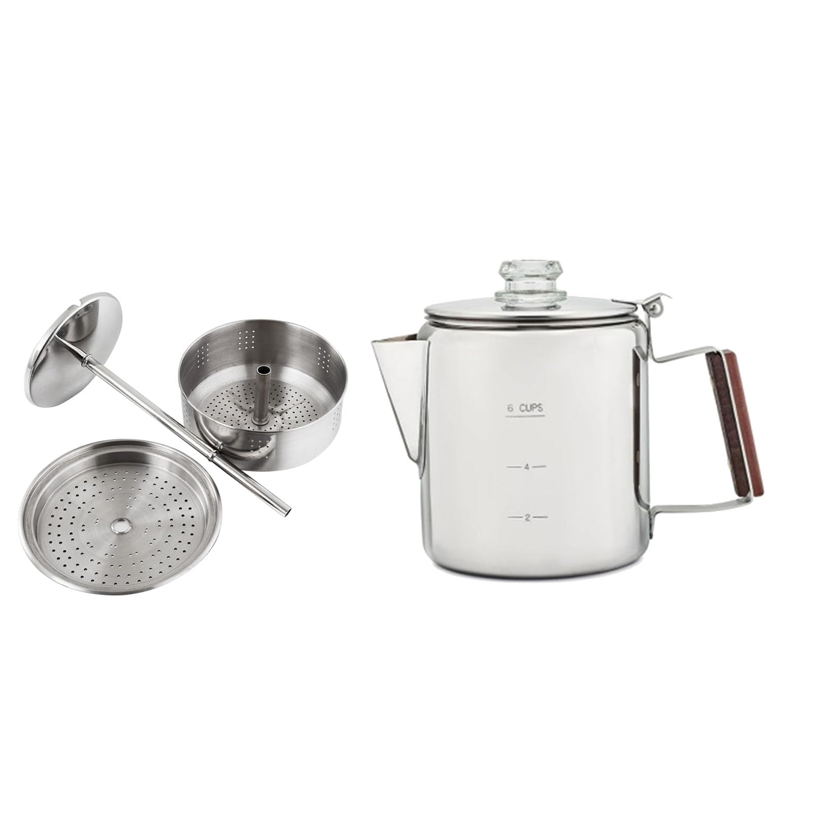 banapoy Caffettiera a Percolazione, Macchina per da Piano Cottura in Acciaio Inox 304, Caffettiera da Campeggio per Esterni, Adatta a Fornelli a Gas e a induzione. (6 tazze 900-1500 ml)