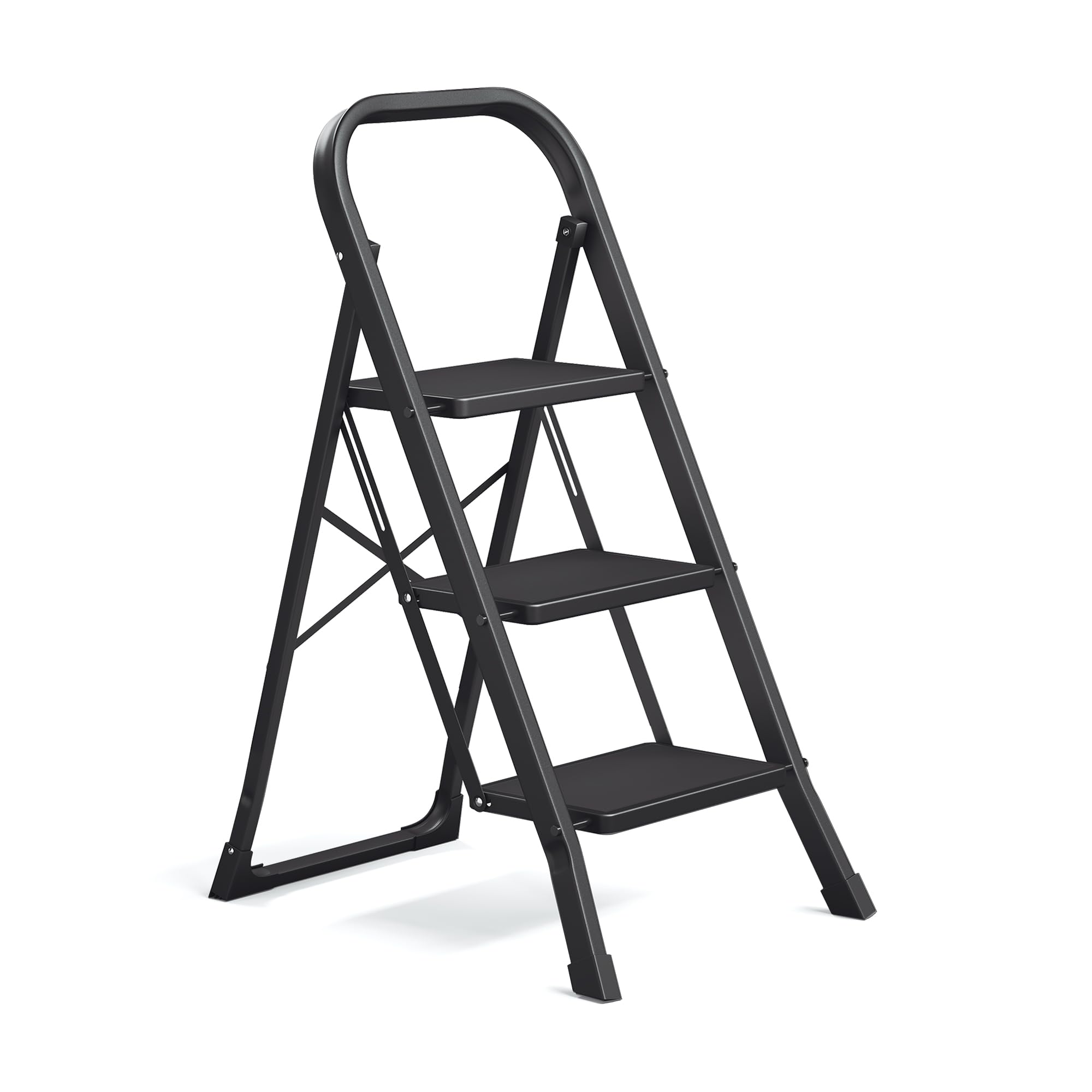 SONGMICS Escalera de Tijera, Escalera con 3 Peldaños, Peldaño Plegable, Bloqueo de Seguridad, Fácil de Guardar, Carga hasta 150 kg, Negro GSL003BZ01