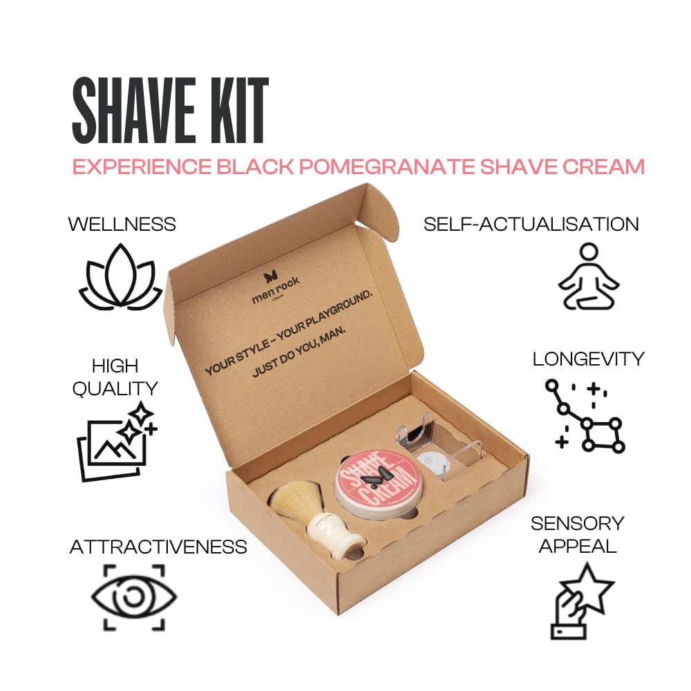 Black Pomegranate Shaving Kit for Men, Premium Wet Shaving Set including Shaving Cream, Shaving Brush & Brush Stand - Image 2