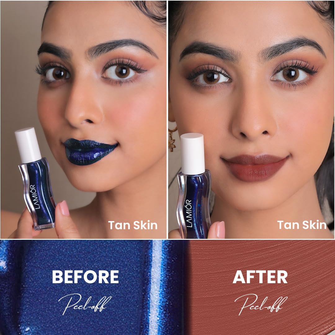 LAMIOR Lip Tint Long Lasting No-Fade Peel Off Lip Stain Tattoo Kit - India’s First Matte Finish, Waterproof, Transfer Proof & Ultra Hydrating with Astaxanthin, Rose & Ceramides, (Basque Caramel) 1