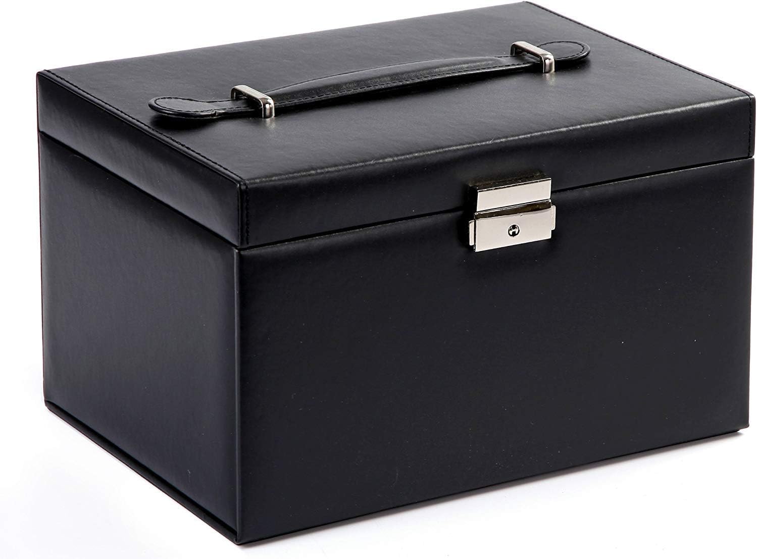 ABO Gear Box Jewelry Case Jewlery Organizers Storage with Lock, Black/Beige Pu Leather: Home & Kitchen