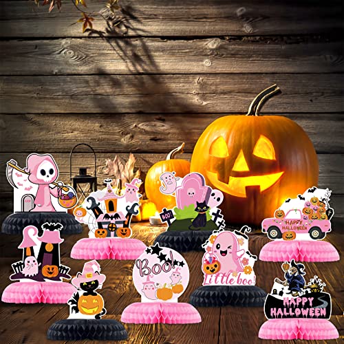 Pink Boo Halloween Honeycomb Centerpieces Decorations - 9 Pcs Pink Black Ghost Halloween Happy Boo Day Birthday Party Supplies - Little Boo Baby Shower Girls Birthday Party Table Decorations #TOP5