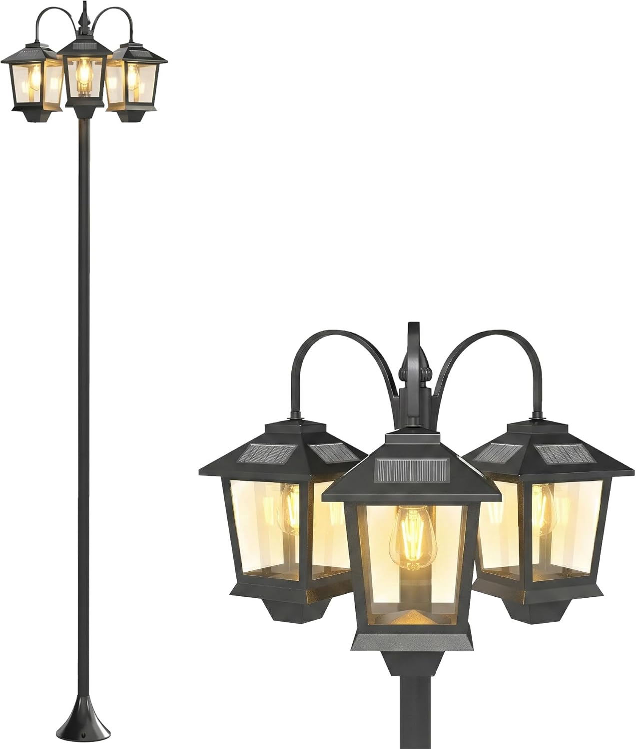 Outsunny Outdoor Floor Lamp 3 Heads Solar Street Light Outdoor LED Lighting Dusk to Dawn Auto Sensor IP44 Height 74 Inch for Garden, Yard or Driveway, Black