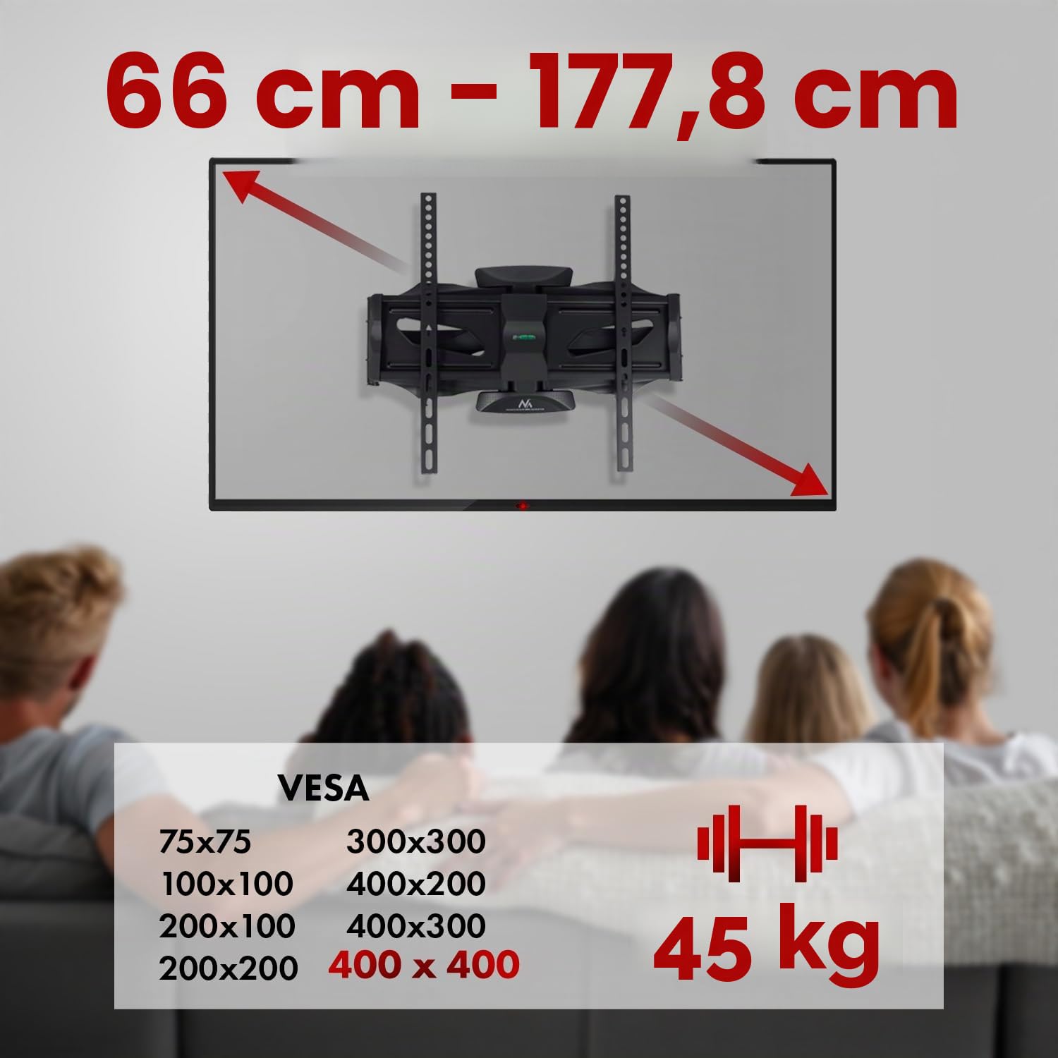 Maclean MC-781 Supporto Da Parete Per TV LED LCD Al Plasma Supporto TV 26-70 "Fino a 45 kg Doppio Braccio Max VESA 400x400