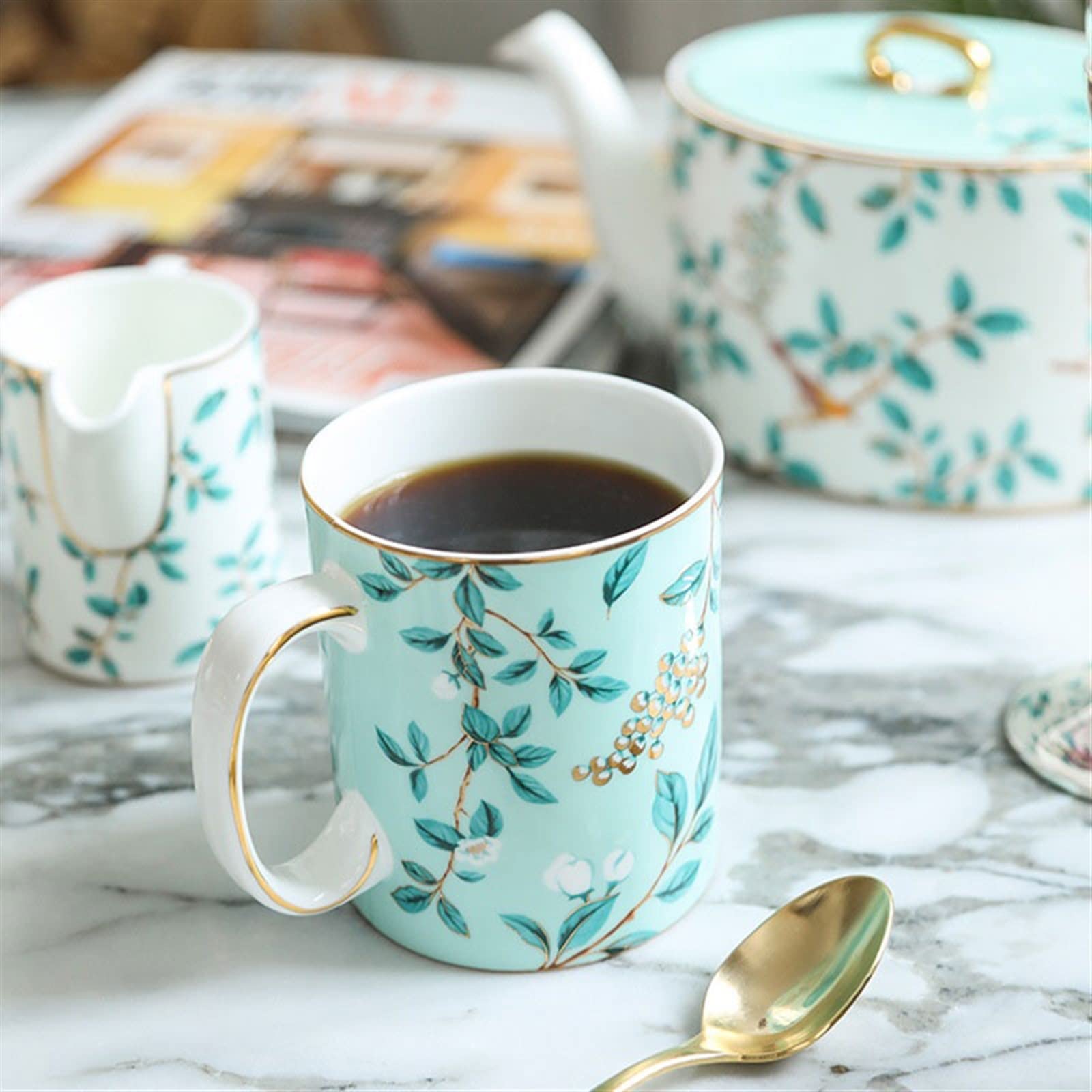 Filiżanki 350ML wykwintny kubek z porcelany kostnej kubek do mleka owsianego ręcznie malowany kubek śniadaniowy do kawy odpowiedni do domu i biura Filiżanka Napój Kawy