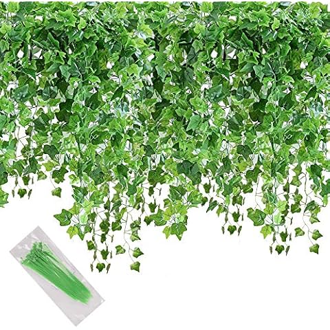 MerryNine Artificial Ivy Leaf, 84 Ft 12 Pack Hanging Vines Garland Fake Ivy Leaves Plants Fake Foliage Flowers Fake Greenery Decor for Home Kitchen Garden Office Wedding Wall Party Decoration Cover