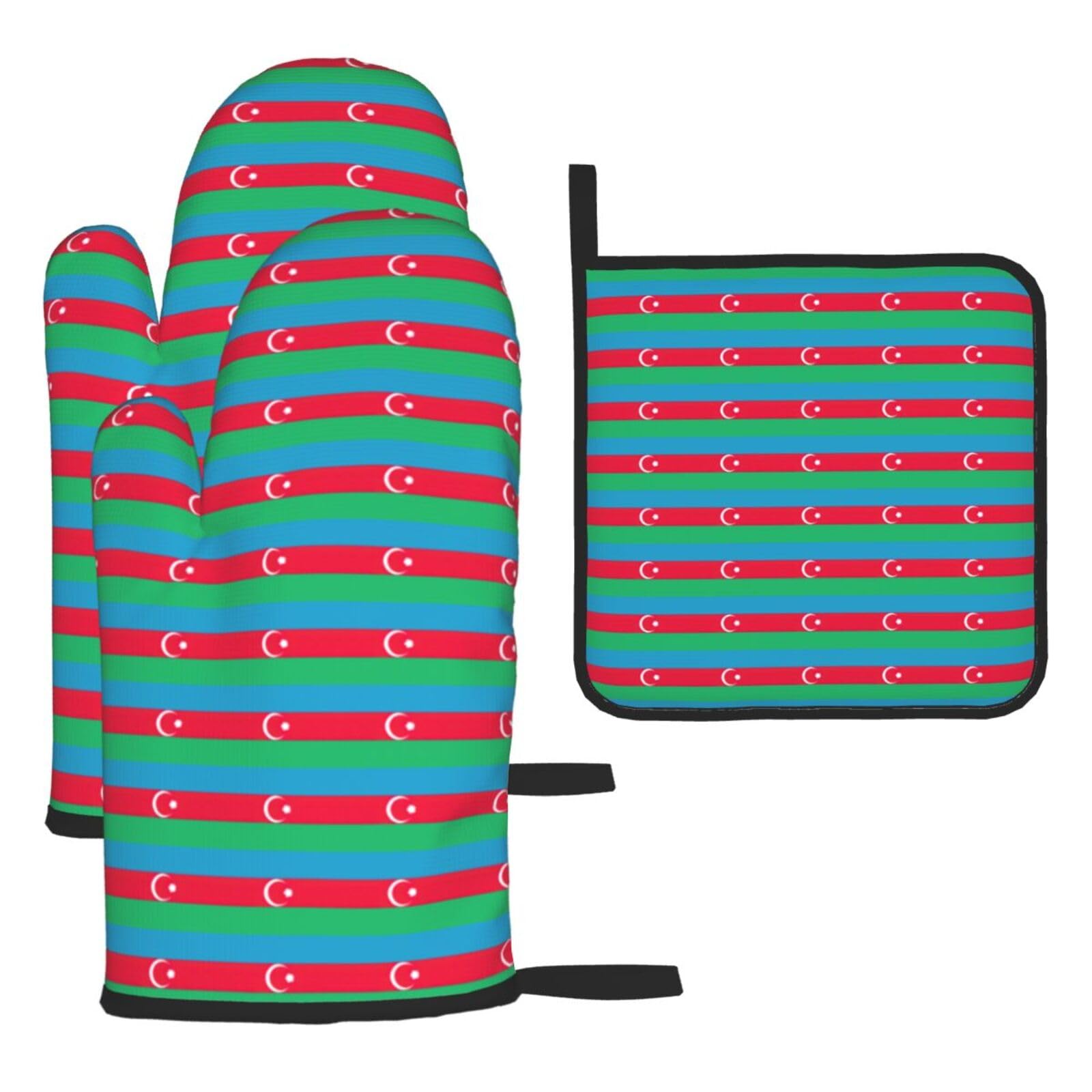 Flag Of Azerbaijan Print Oven Kitchen Gloves For Baking Outdoor Grilling Home Use Mitts Microwaving Bbq