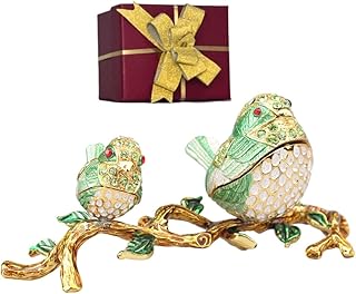 Lovebirds Trinket Boxes Hinged, Pretty Couple Birds Enameled Jewelry Box...